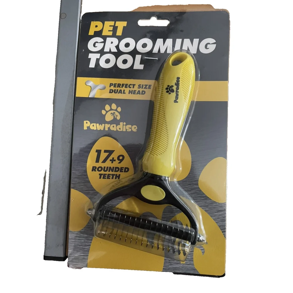 Pet Grooming Tool Pawradise Yellow Handle 17+9 Rounded Teeth Dual Head